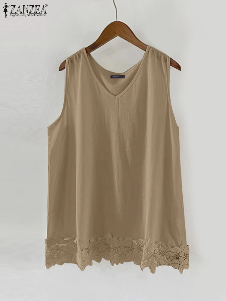 ZANZEA Summer Women Tops Bohemain Lace Tanks Fashion V Neck Sleeveless Holiday Blouse Female Camis 2024 Casual Loose Beach Shirt