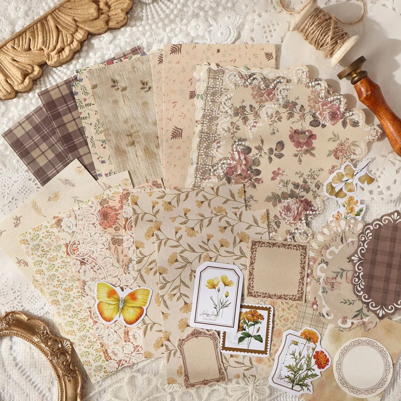 100 Sheets Mixed Set Vintage Scrapbook Paper & Stickers Journal DIY Craft Supplies