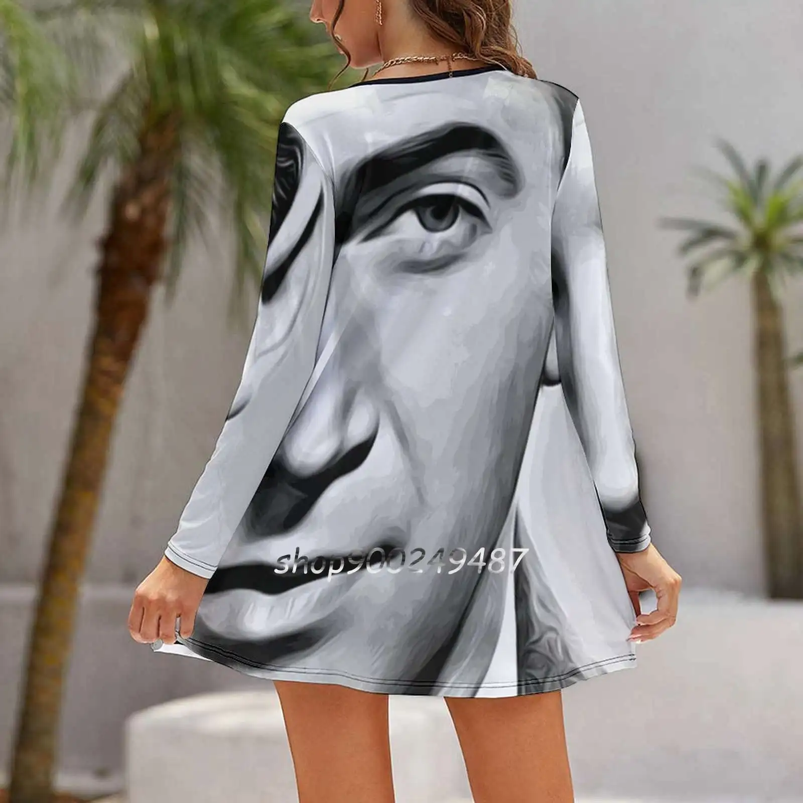 Portrait Of Jimmy Stewart , Famous Actor Mid-Twentieth Women Spring Autumn Long Sleeve Dress Female Casual Dress James Stewart