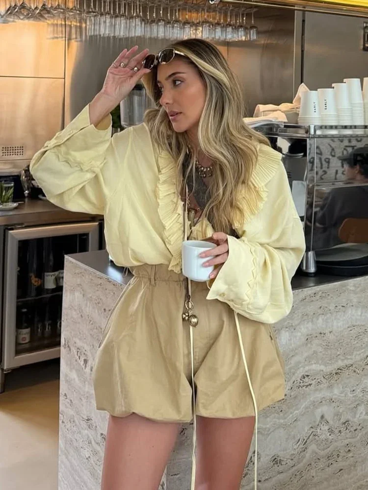 

Chicheca Blouse Shorts Set Women's Two Pieces Set Outfits Tierred Shirts Summer Spring Casual Suit Matching Set 2025