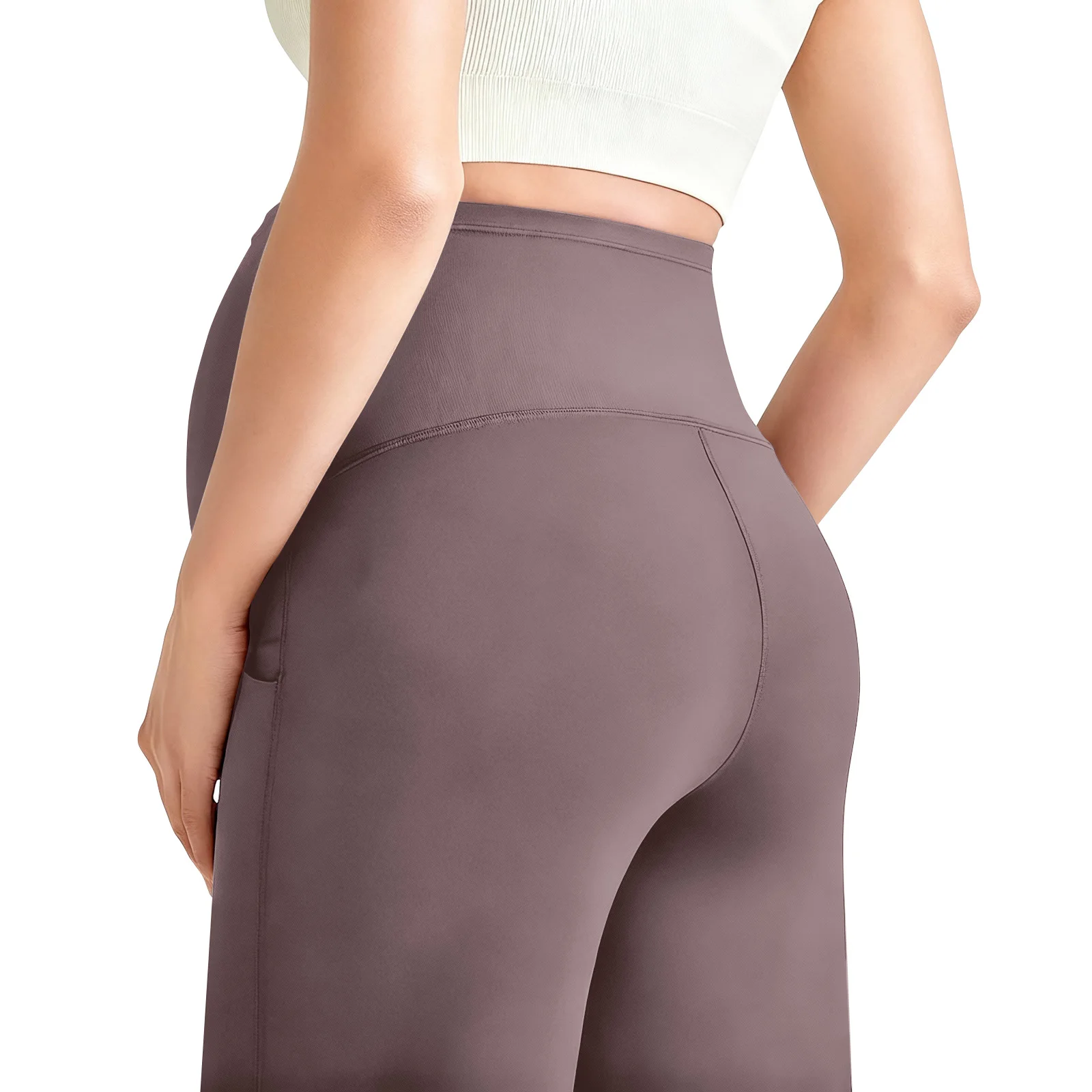 Solid Maternity Pants for Women Over The Belly Yoga Pregnancy Pants High Stretchy Lounge Wide Leg Trousers with Pockets