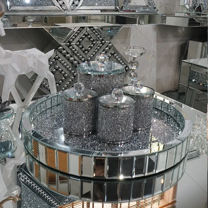 

Storage tray, mirror diamond decoration, light luxury decoration, fruit tray, display box, glass handicraft gifts