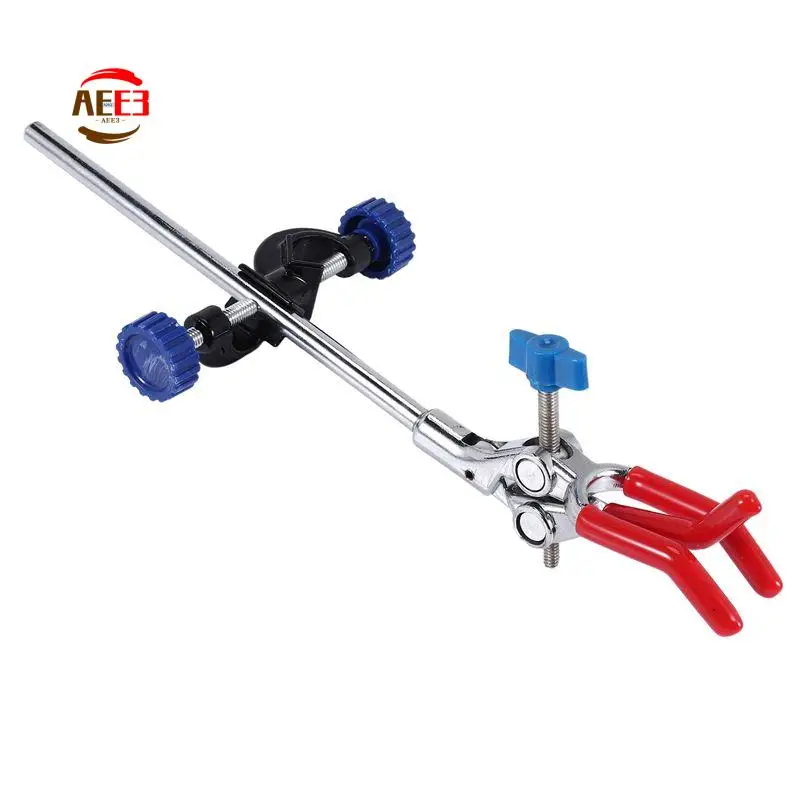 AEE3-Lab Clamp 3 Prong Finger Adjust Jaw With Scientific Extension Adjustable Black Laboratory Stand Clip