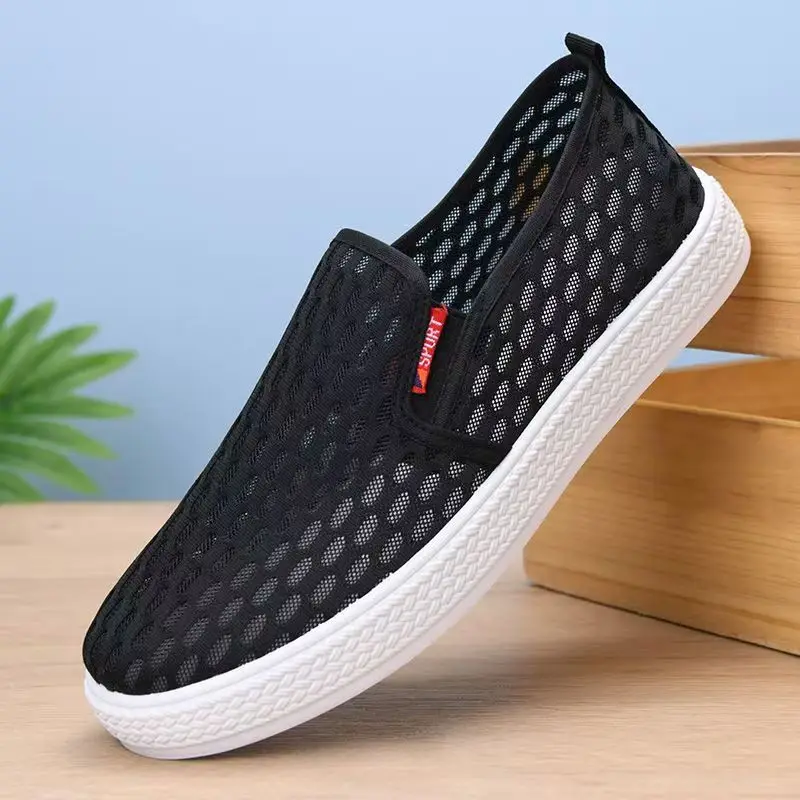

Men's Summer New Big Mesh Hollow Out Casual Sports Shoes Soft Sole Non Slip Round Toe Low Top Slip On Breathable Walking Shoes