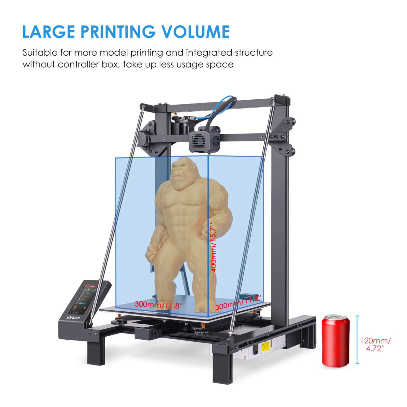 LONGER LK5 Pro FDM 3D Printer 90% Pre-Assembled 300x300x400mm Large Print Size 4.3inch Full Color TouchScreen TMC2208 3D Printer