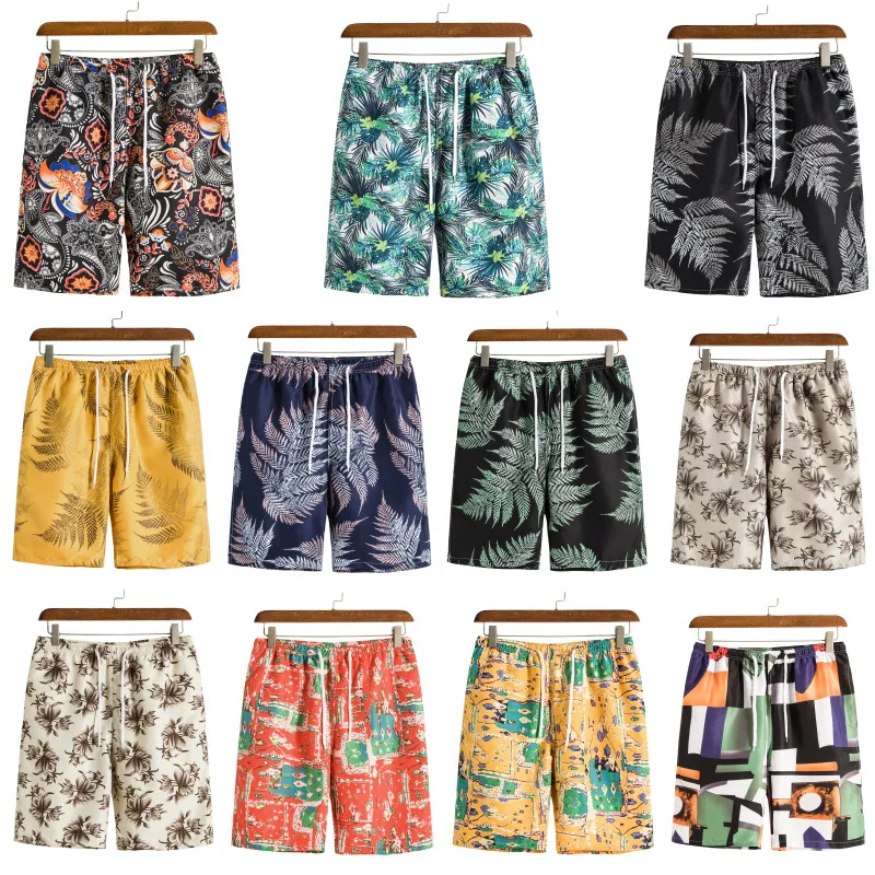 

Men's Hawaiian Beach orts High Waist Five-Quarter Length Dcord Youthful Print Casual Straight Leg Pants All-Season Wear