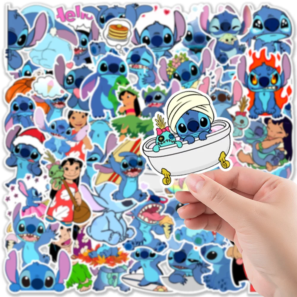 50 szt. Cute Cartoon Lilo Stitch naklejki Graffiti na Laptop telefon bagaż deskorolka naklejki wodoodporne zabawki prezent