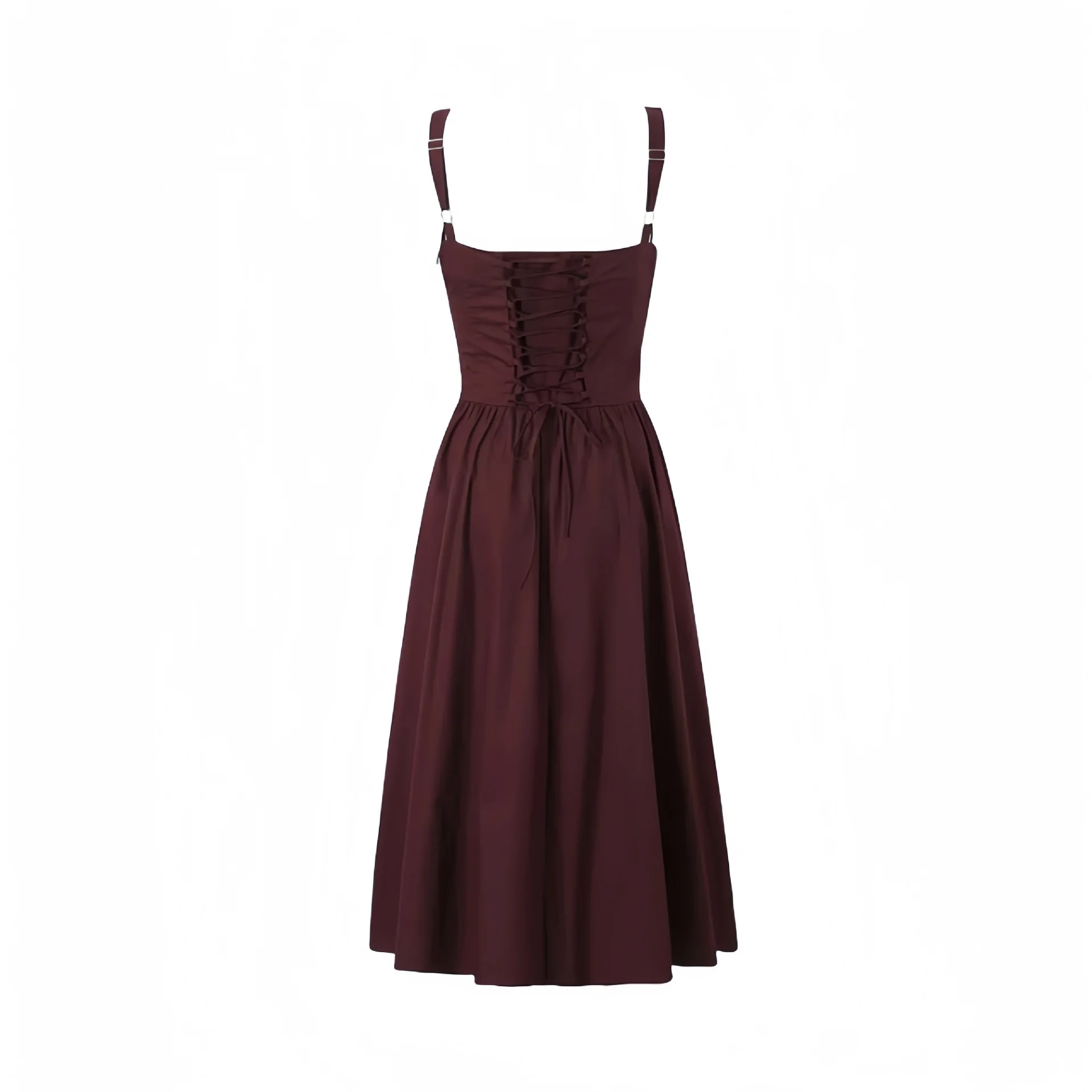 Women Strapless Front Button Corset Tatiana Rich Brown Midi Sundress Dress