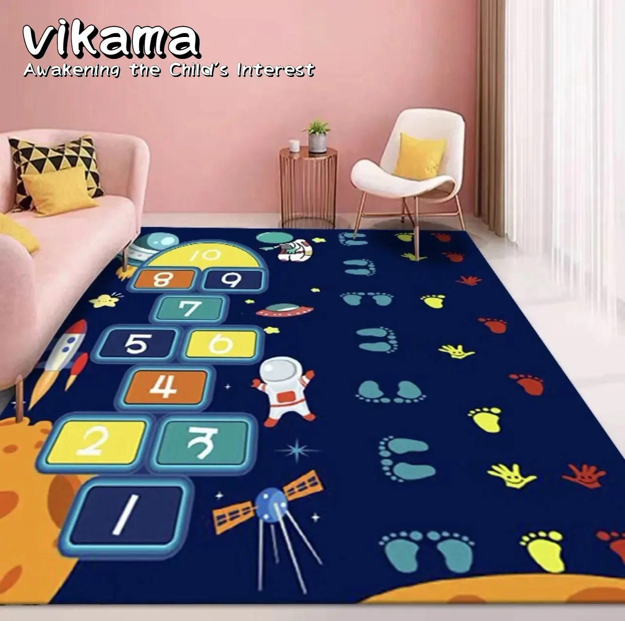 VIKAMA Childish Style Carpet Machine Washable Carpet Cartoon Hopscotch Floor Mats, Children's Room Non-Slip Bedroom Rugs