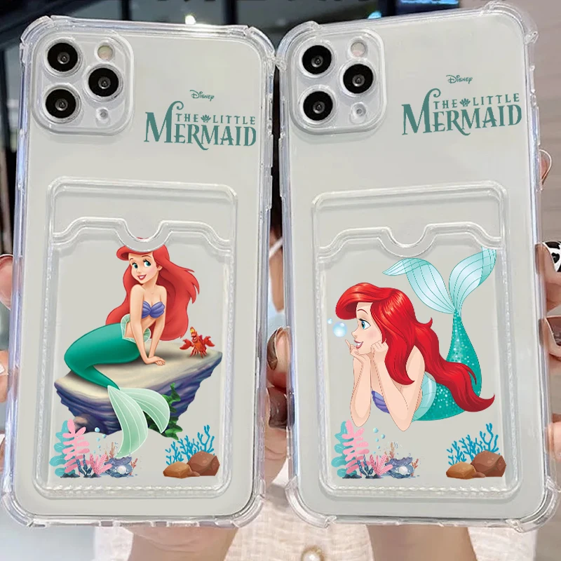 The Little Mermaid Ariel For iPhone 15 14 13 12 11 XS XR X 8 7 Pro Max Plus Mini Photo Card Bag Transparent Cover Phone Case