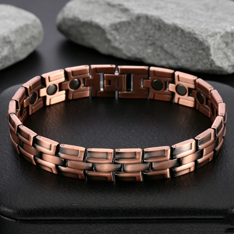Men’s Pure Copper Magnetic Bracelet Strong Magnets Solid Bangle Jewelry Gift for Husband Father