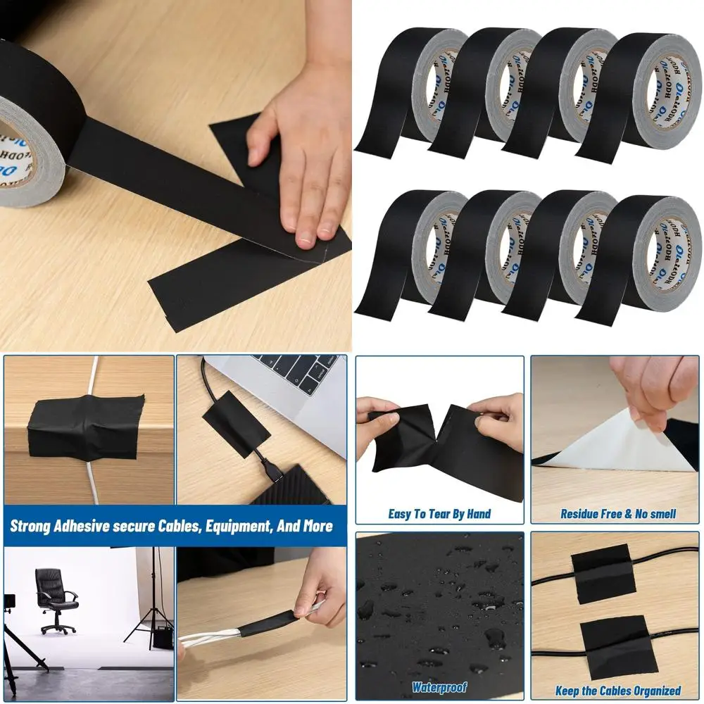 

Black Gaffer Tape 8 Pack - 30 Yards x 2 Inches - Waterproof, Residue-Free, Cloth Fabric Tape for Photography, HVAC, Labeling, Pa