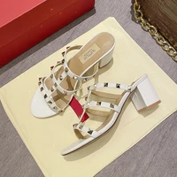 Women's Sandals Gladiator Summer 2026 Luxury Brand Designer Heeled Slipper Leather Silver Rivets High Heels Ladies Shoes Women - Image 4