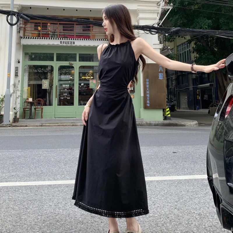 

Женские платья с открытой спиной на шнуровке в богемном стиле с кисточками без рукавов с открытыми плечами, летние элегантные темпераментные модные очаровательные корейские платья