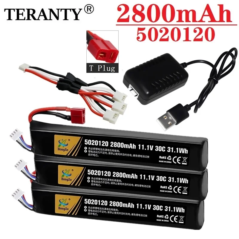 Pistolet na wodę RC Airsoft bateria LiPo zestaw z ładowarką 11.1V 3S 2800mAh 30C 5020120 do pistoletów pneumatycznych Airsoft BB zabawki elektryczne