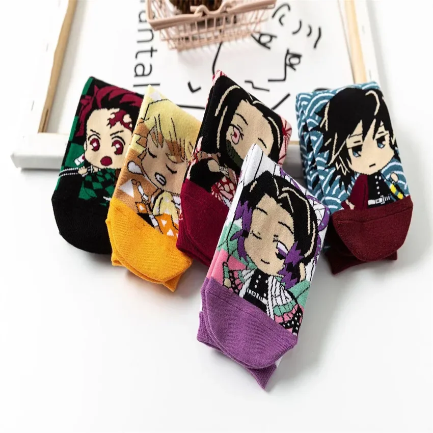 Demon Slayer Cartoon Anime Cotton Socks Kimetsu No Yaiba Zenitsu Nezuko Tanjirou Inosuke Shinobu Cute Boat Socks Birthday Gifts