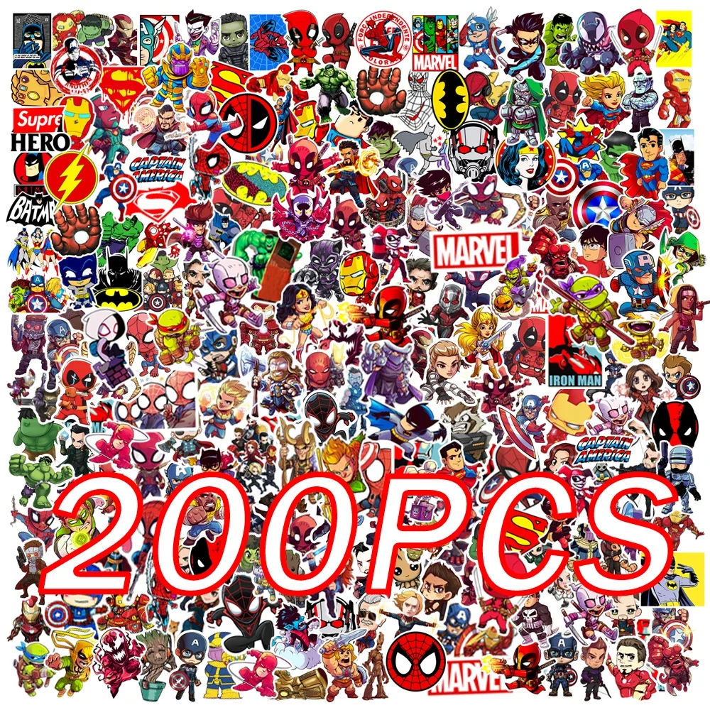 50/100/200Pcs Marvel Cute Super Hero Anime Stickers The Avengers Laptop Skateboard Motorcycle Waterproof Sticker Kids Toys