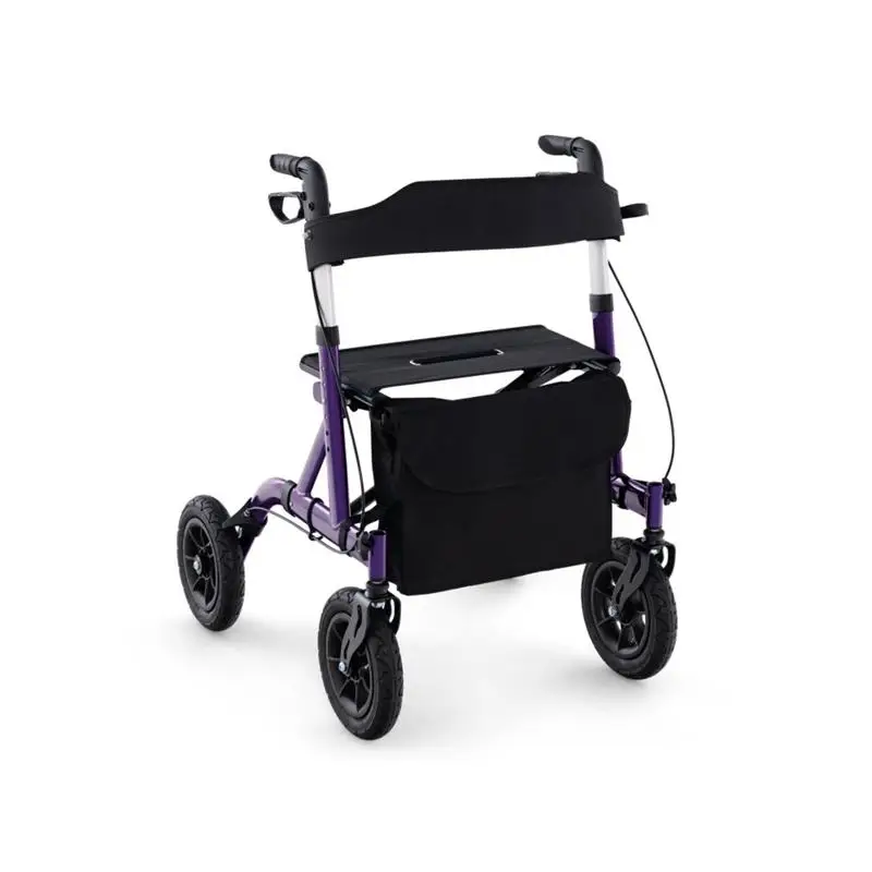

Outdoor Rollator Walker: 9.5" All-Terrain Wheels, Adjustable Height 32"-37", Foldable Design, Padded Seat, Storage Bag,