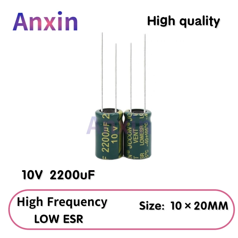 

20PCS 10V2200uF Aluminum Capacitor, High Frequency Low ESR 105°C Radial for Power Supply/Solar Inverter Size: 10×20MM