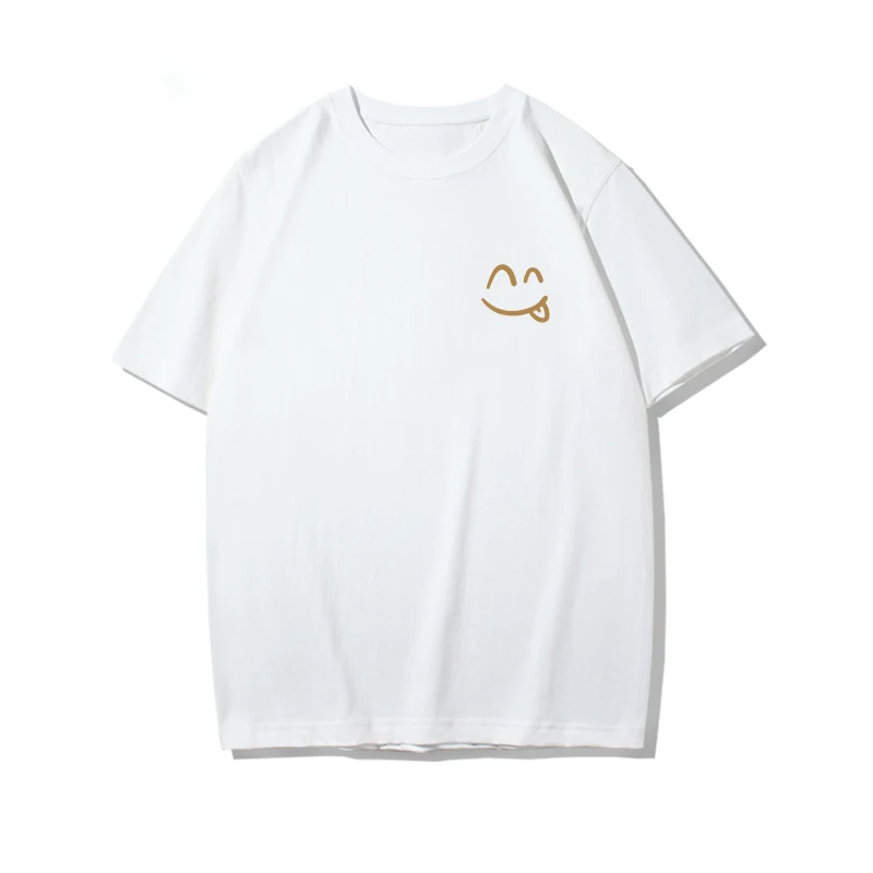 

Smiley face short-sleeved T-shirt suitable for summer mens and womens round neck loose fit simple casual T-shirt