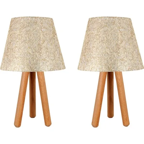 Bysay Fiesta Dual 3 to Legged Tripod Wood Lampshade Table Lamp gold Drawstring