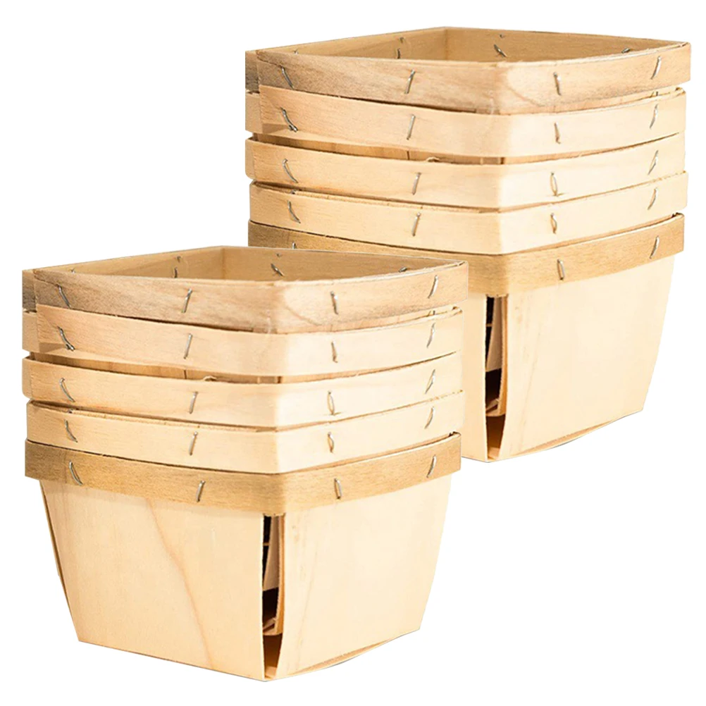 

10pcs Wooden Fruit Basket Long Lasting Wood Material Breakage Resistant Rustic Style Home Restaurant Outdoor Picnic