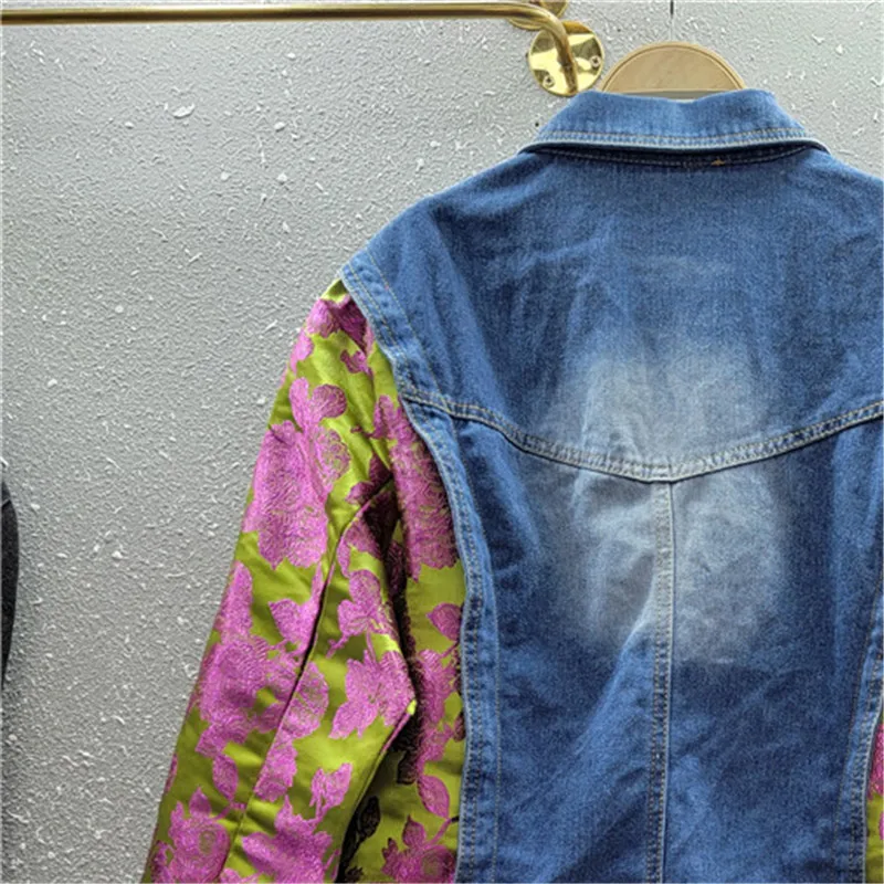 Streetwear Fashion Print Denim Jacket Women Loose Short Outerwear Spring Autumn Korean Splicing Long Sleeve Jeans Jackets Female