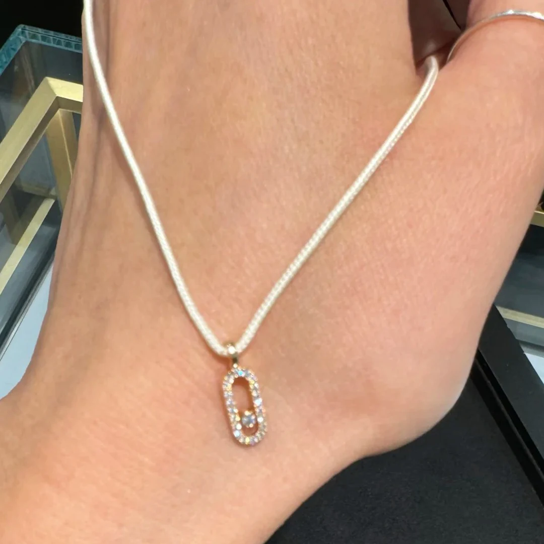 

925 sterling silver fashionable single diamond mobile loop necklace. Couple lucky rope necklace. Holiday gifts