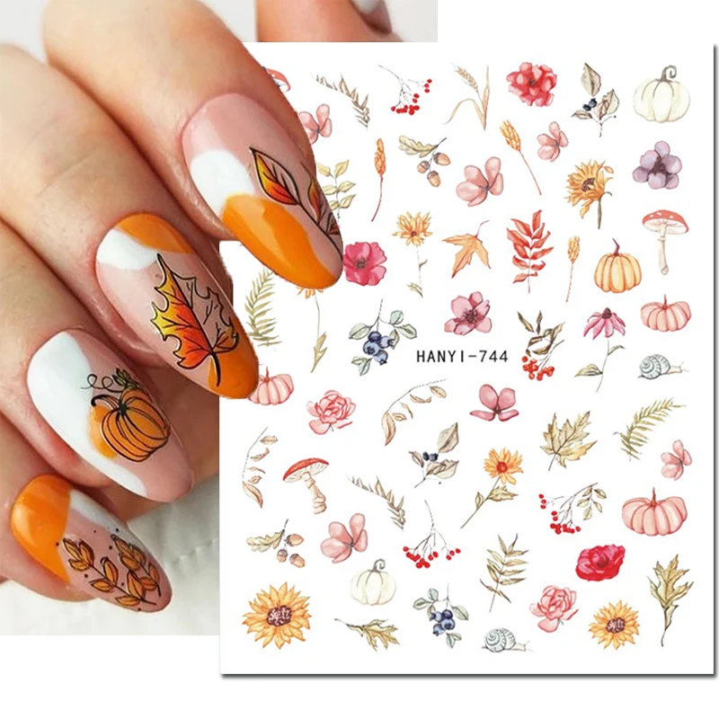 

3d Nail Art Stickers Autumn Dry Flowers Leaves Halloween Pumpkin Red Fruits Decals For Nails Decorations Manicure Accessories