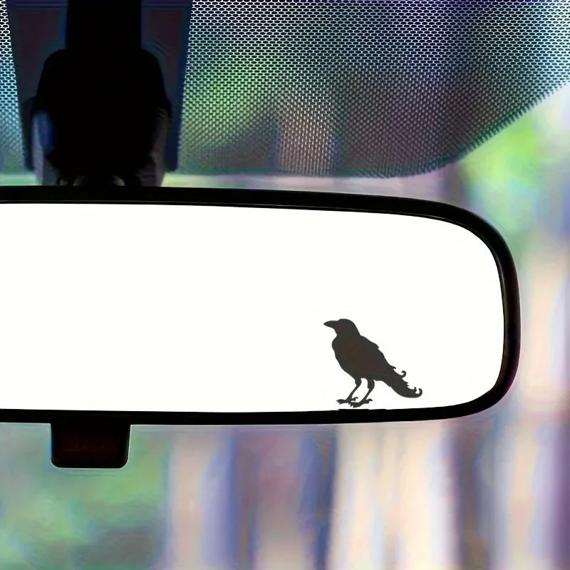 2Pcs Mini Crow Bird Waterproof Vinyl Stickers Decals for Car Rearview Mirror Laptop Phone Multi‑Surface Exterior Decor