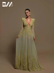 Chic V-neck Prom Dress Sexy Beads A-line Party Evening Dresses Illusion Cocktail Gown Formal Occasion Vestidos De Gala