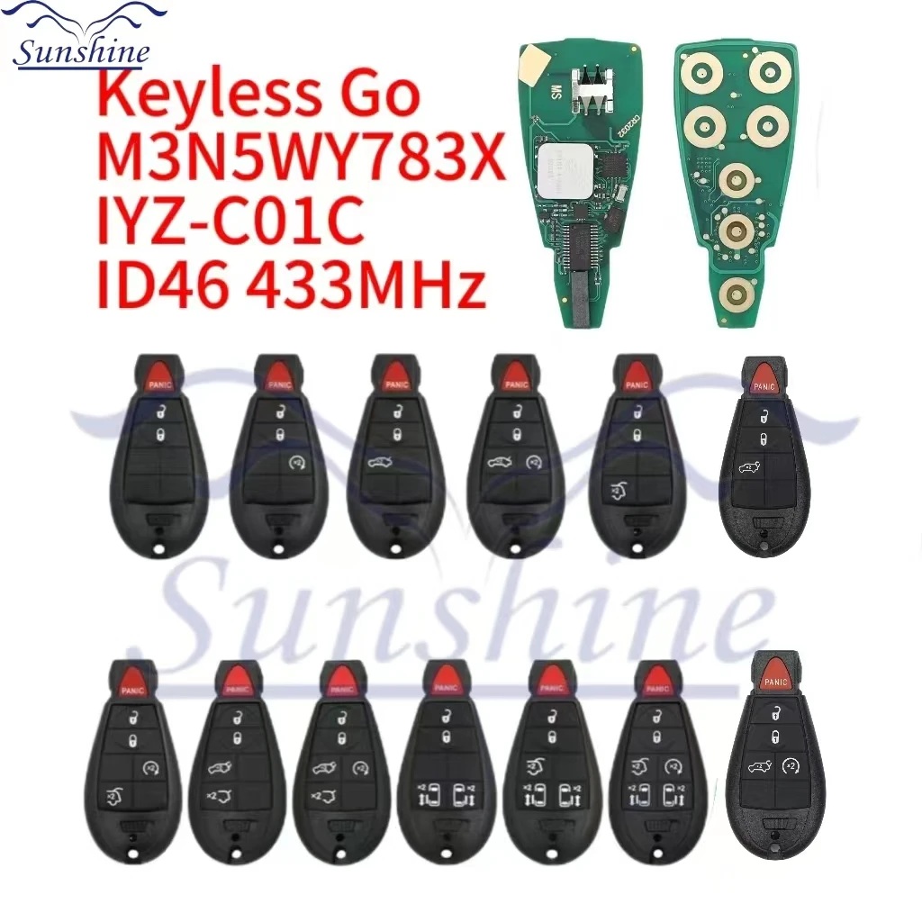 

Sunshine Car Remote Control Key For Chrysler Town & Country Jeep Dodge M3N5WY783X/IYZ-C01C ID46 Chip 433MHz Keyless Card