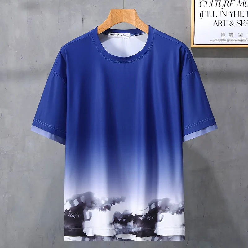 Summer Short Sleeve T-shirt Men Plus Size T Shirt Fake Two Pieces Summer Tops Tees Big Size 12XL Fashion Casual Tshirt Male