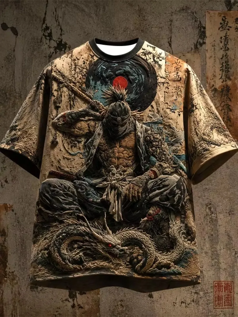 Warrior Dragon Pattern 3D Print Sports Quick-drying Breathable Men Plus-size T-Shirt Outdoor Street Casual Parent-Child Clothing