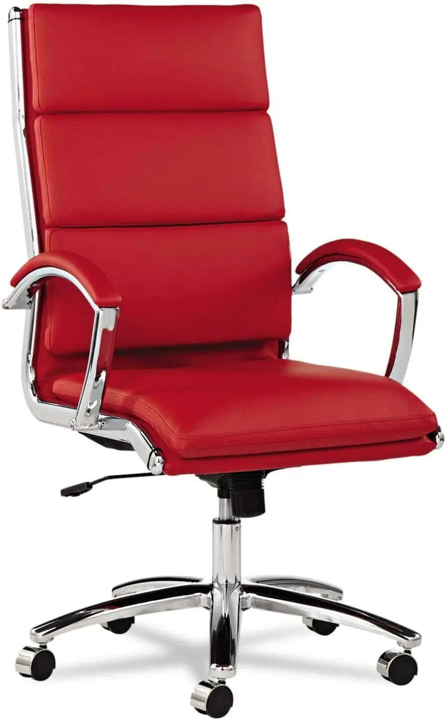 Alenr4139 Neratoli Series High-Back Slim Leather Chair - Red/Chrome