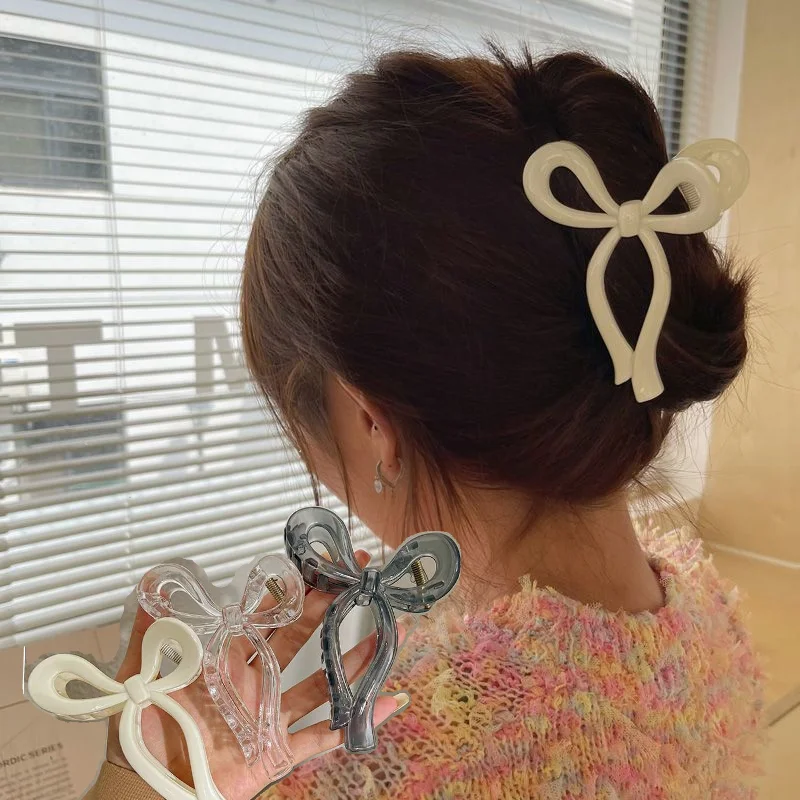 Ponytail Bow Large Hair Claw Crab Hair Accessories for Women Solid Acrylic Bowknot Hair Clips Hairpins Girls Barrettes Headbands