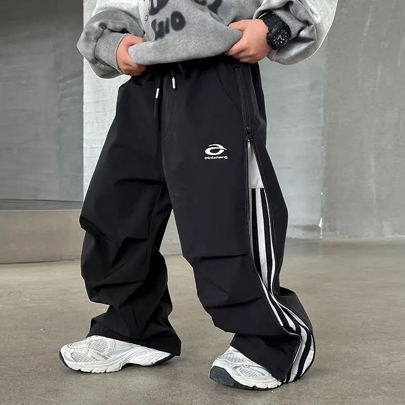 

Boys' Side Zipper Double Pants 2025 Autumn New Style Children's Sports Pants, Children's Loose Casual Pants