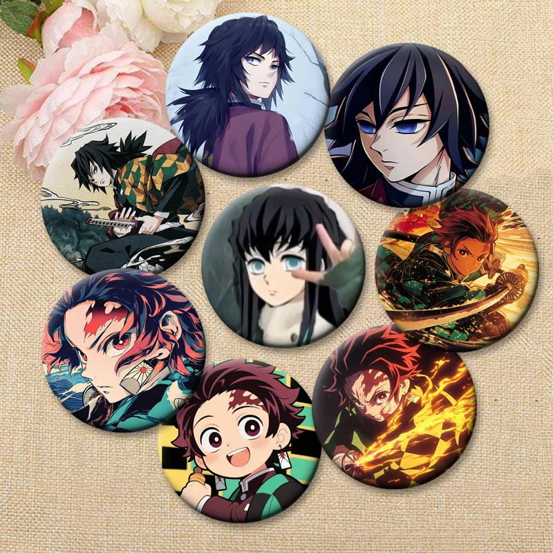 

Tomioka Giyuu Kamado Tanjirou Cartoon Badge Handsome Anime Characters Round Brooches Backpack Decor Daily Stylish Ornament Pins