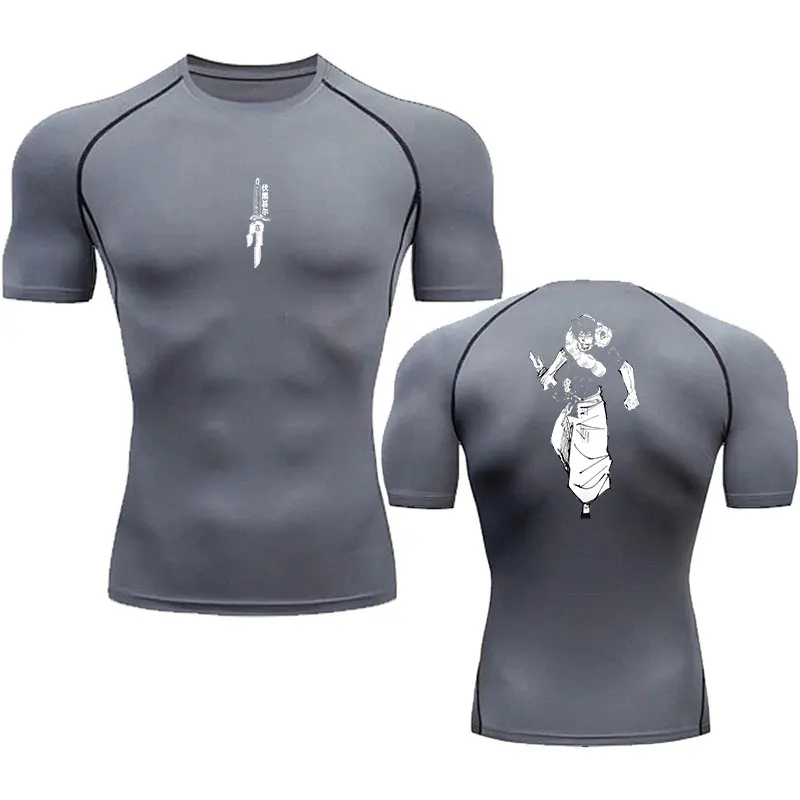 Anime Compression Shirt Men Print Breathable Football Fitness Tight Sportswear Althletic Quick Dry Rash Guard Gym Riding Tops