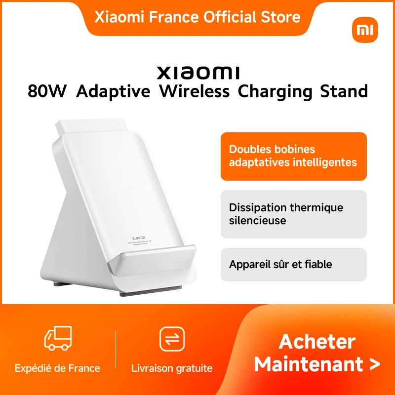 【Officiel】Xiaomi 80W Adaptive Wireless Charging Stand | Doubles bobines adaptatives intelligentes, Dissipation thermique silencieuse, Appareil sûr et fiable