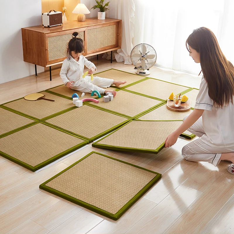 Folding Japanese Traditional Tatami Mattress Mat Rectangle Large Foldable Floor Rattan Mat For Yoga Sleeping Tatami Mat Flooring