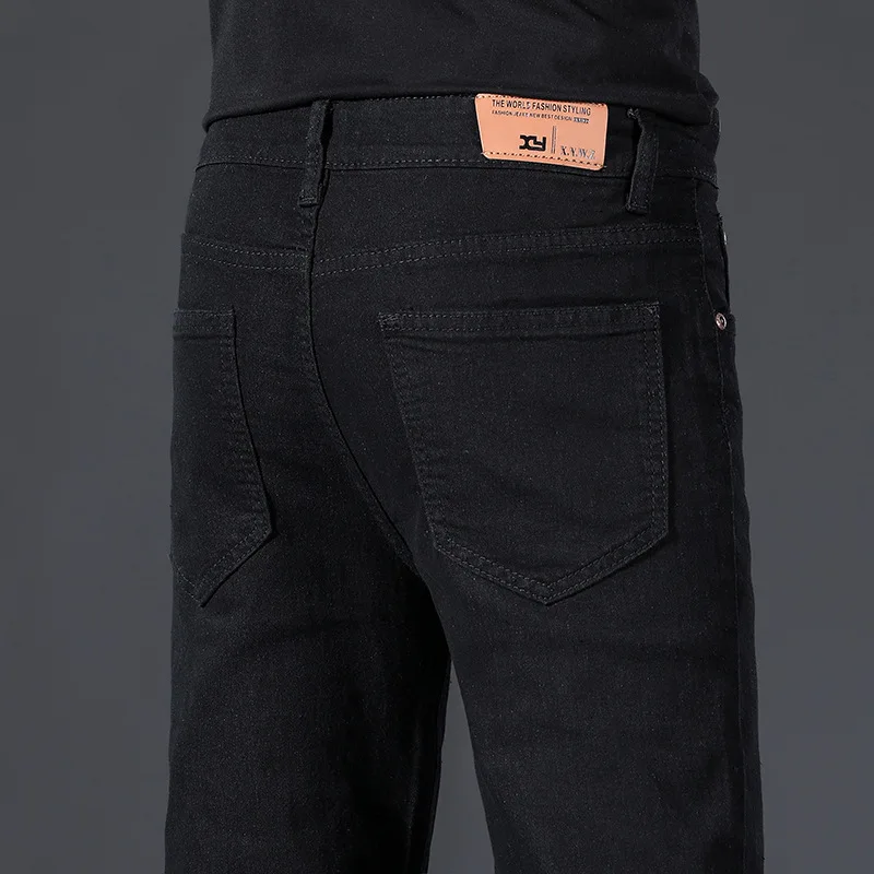 Jeans en denim coupe couvertes élastique pour hommes, pantalons longs décontractés, jambe droite blanche, streetwear Y2K, marque de mode