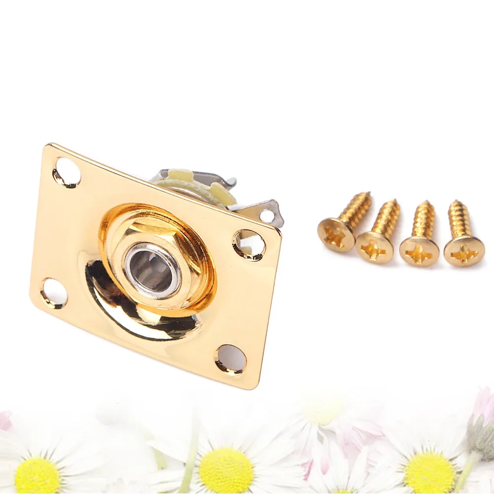 1/4 Inch 6.35mm Guitar Jack Plate Socket Copper Guitar Pickup Output Jack Plug with Jack Plate Screws for Electric Guitar Bass (