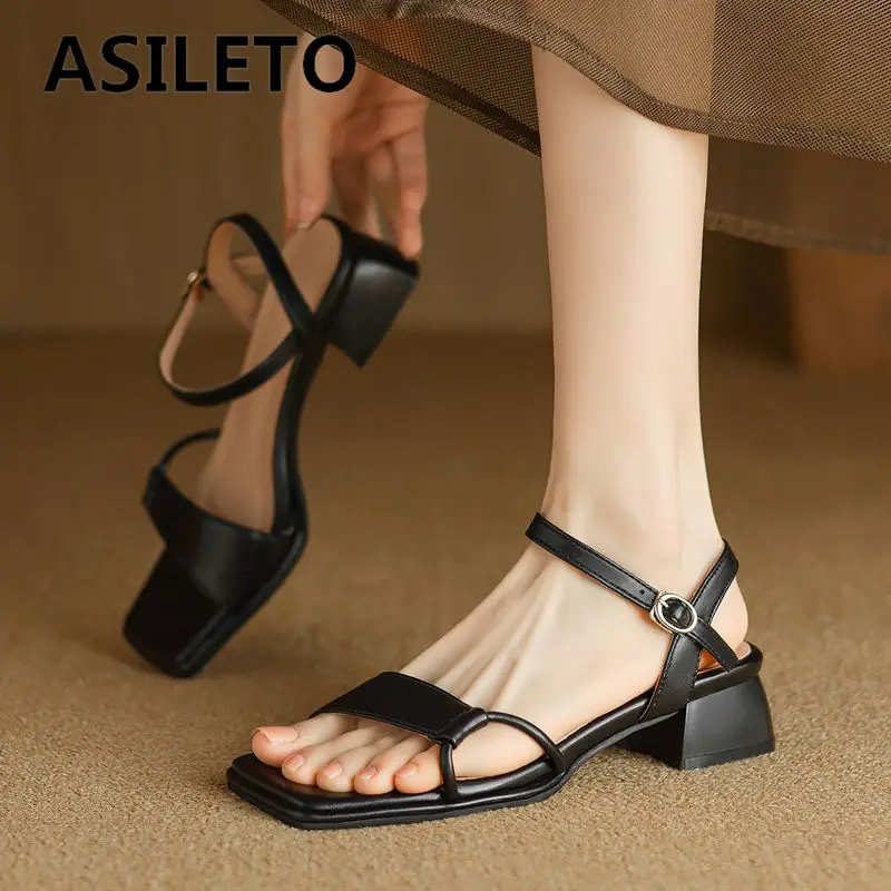 

ASILETO 2025 Fashion Female Sandals Square Toe Block Heels 3.5cm Buckle Strap Big Size 41 42 43 Sweet Dating Lady Shoes 32 33