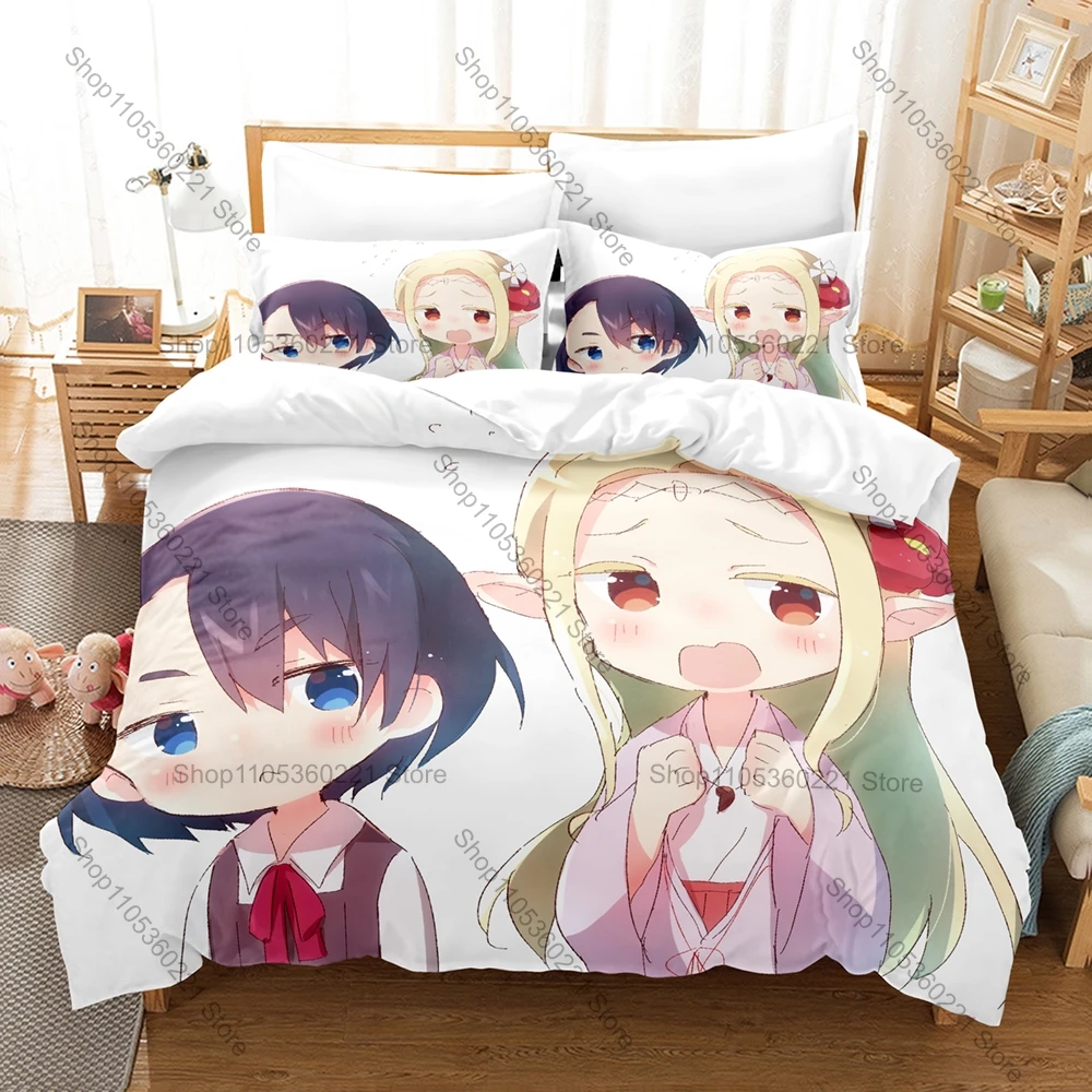 Koito Koganei & Elda Bedding Set Duvet Cover + 2 Pillowcases Otaku Elf Edomae Elf Shrine Maiden Anime Bedroom Decor