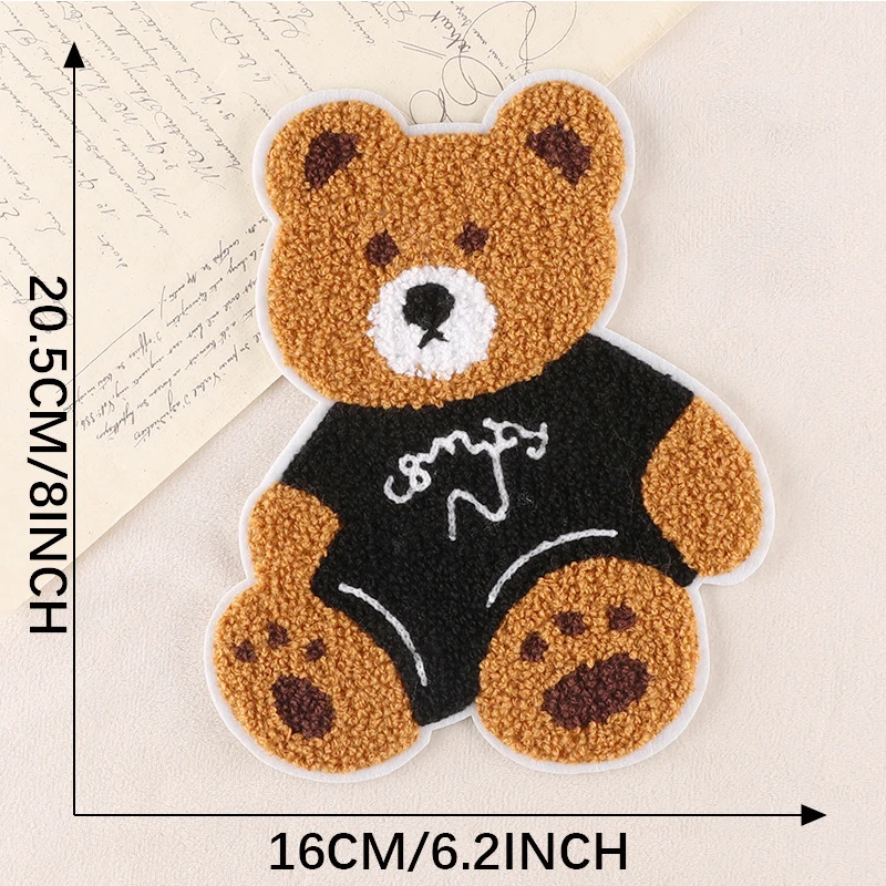 Cartoon Animal Plush Bear Hand-sewn Embroidery Large Patch Stickers DIY Hoodies Clothing Accessories Sewing Embroidery Emblem