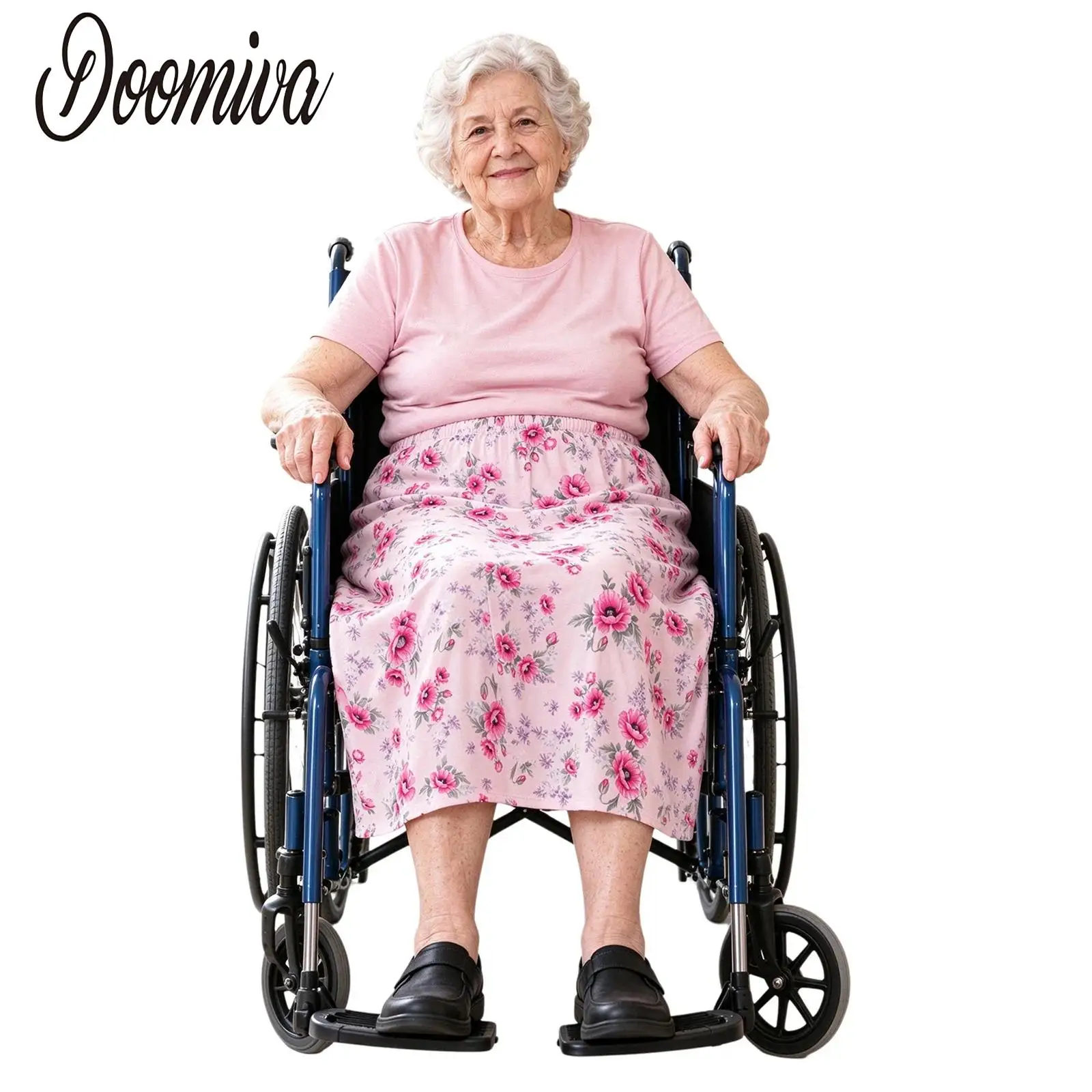 Women Elderly Adaptive Wrap Asymmetrical Skirts Loose Lingerie Back Press Buttoned Side Floral Skirts for Wheelchair Elderly