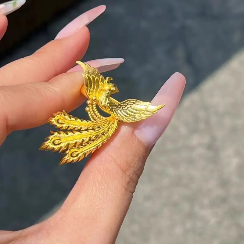 

24K Gold Women's Phoenix Lace Ring | AU999 Pure Gold, 3D phoenix coiled on lace, enamel eyes, gorgeous & majestic