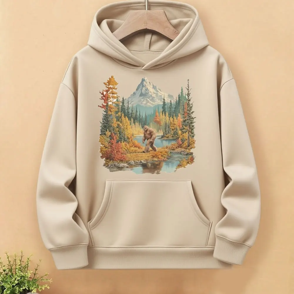 Big Foot Retro Nature Sweatshirt Big Foot Hoodie 90s Nature Outfit Hoodie Americana Nostalgia Women Winter Sweatshirt