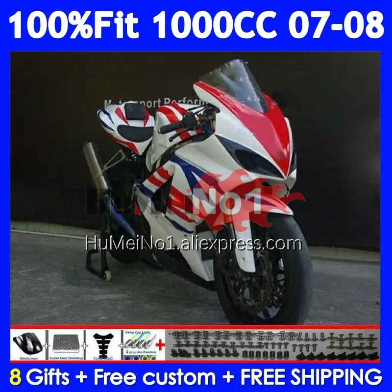 Injection Body For SUZUKI GSXR1000 K7 GSX-R1000 GSXR White red 1000 CC 119No.89 GSXR-1000 GSX R1000 07 08 2007 2008 Fairings